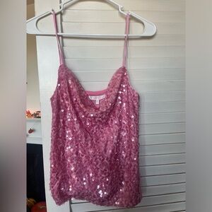 Wayf Pink Sequin Camisole Top